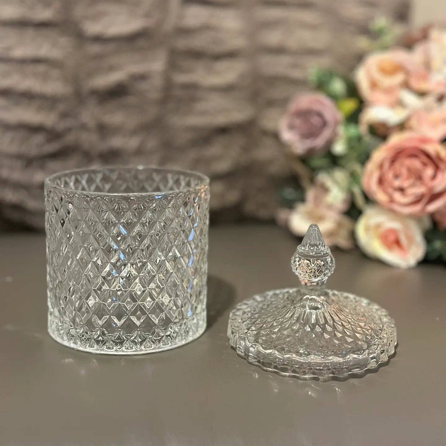 Diamond-Cut Petite Glass Storage Jar