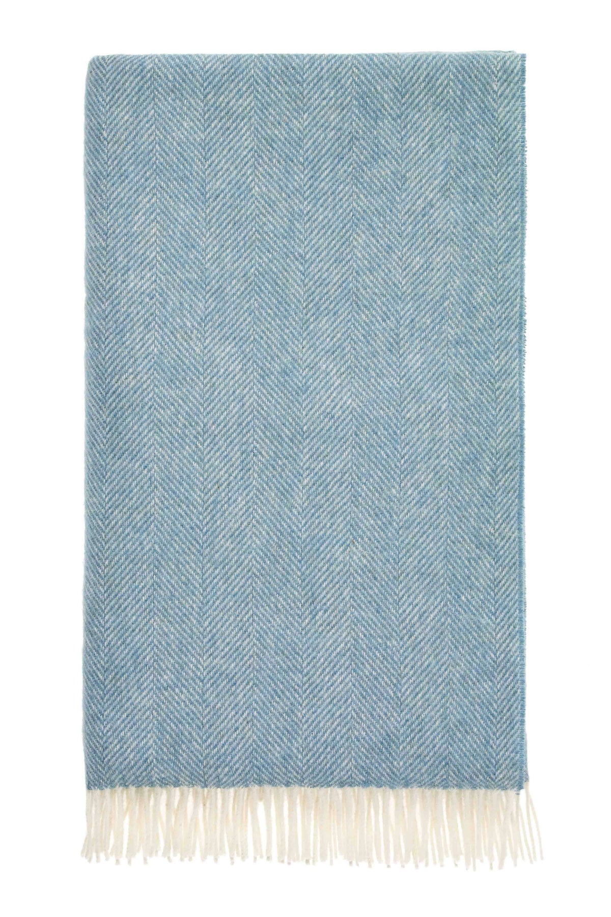 Teal Herringbone 100% British Wool Throw - Made in England