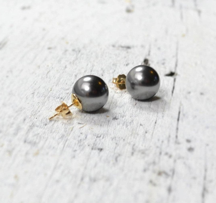 Swarovski Black Pearl Earrings in 14K Gold