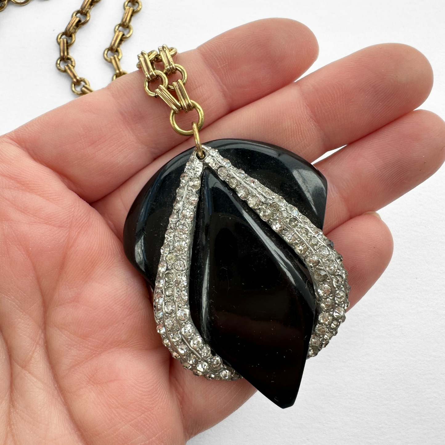 The Beatrice – Refashioned Vintage Black and Clear Rhinestone Art Deco Necklace