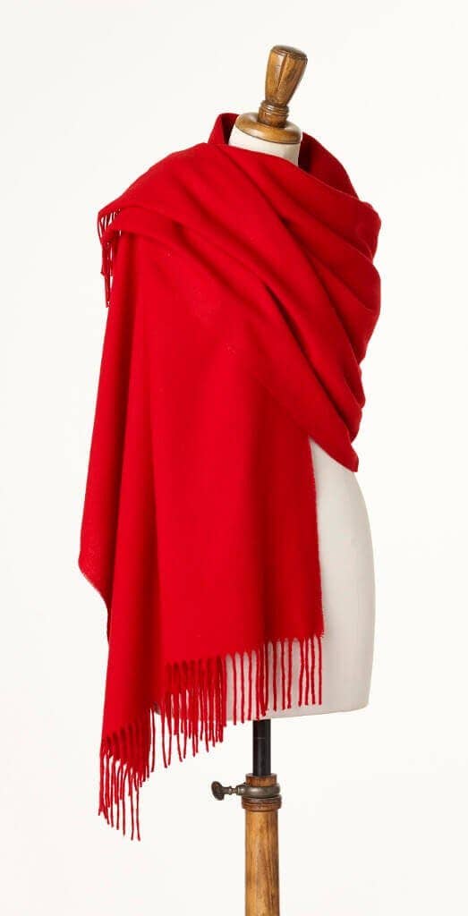 Scarlet Red Merino Wool Pashmina Shawl Wrap - Made in England