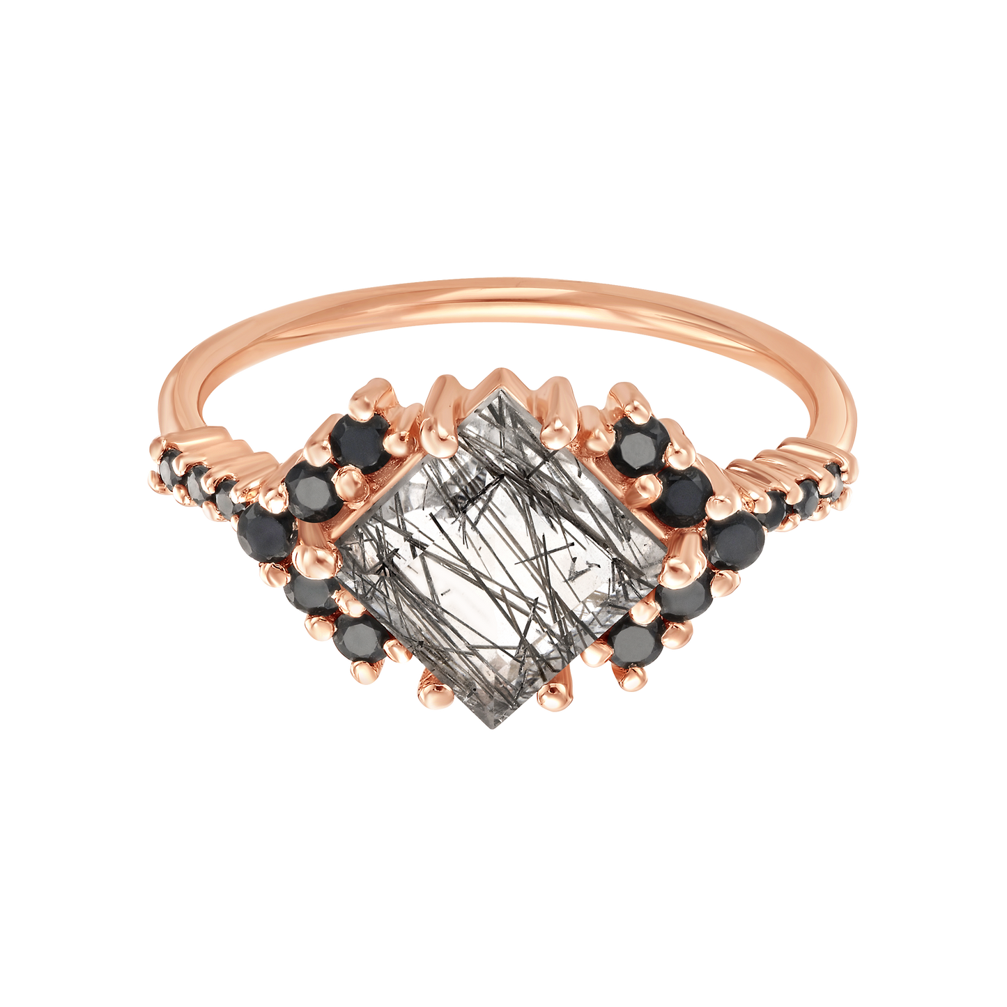 Princess Cut Rutilated Quartz & Spinel Ring, Size 6