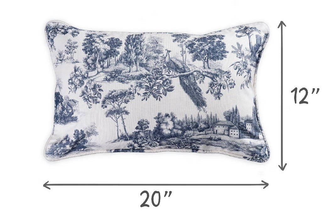 Blue Peacock Decorative Lumbar Throw Pillow With Feather Insert