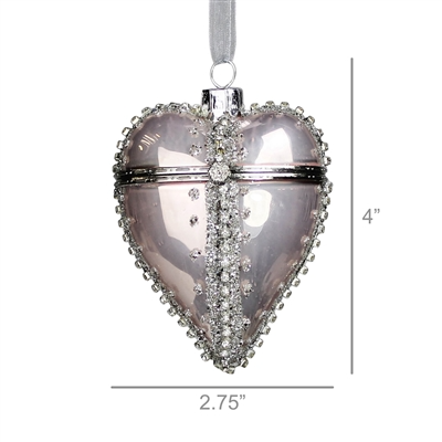 Light Pink Bejeweled Heart Locket Glass Ornament