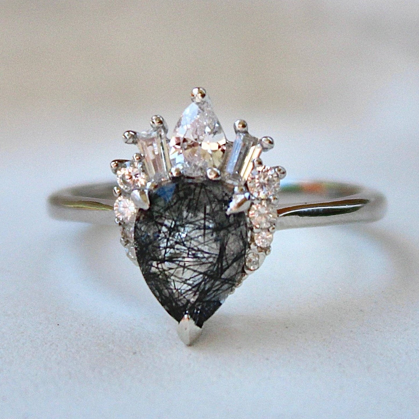 Black Rutilated Quartz Sterling Silver Ring - Size 8