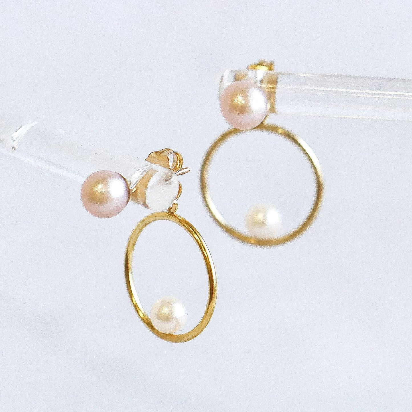 Pink Cultured Pearls Stud & Back Hoop Earrings