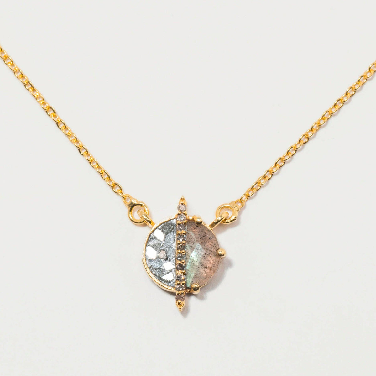 Natural Diamond Slices, Pavé Champagne Diamonds & Labradorite 18kt Gold Vermeil Necklace