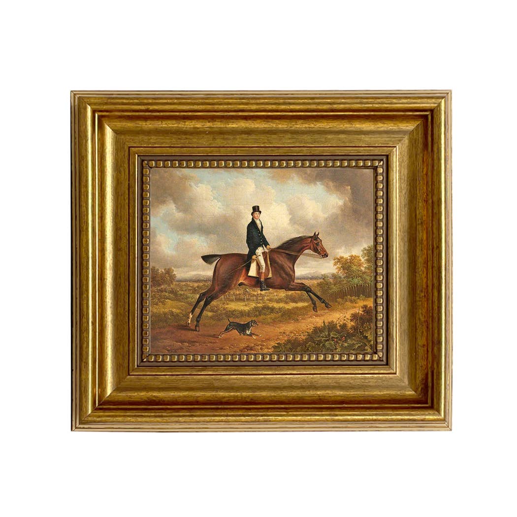 "Down the Path Equestrian Fox Hunt Scene" Framed Reproduction Print