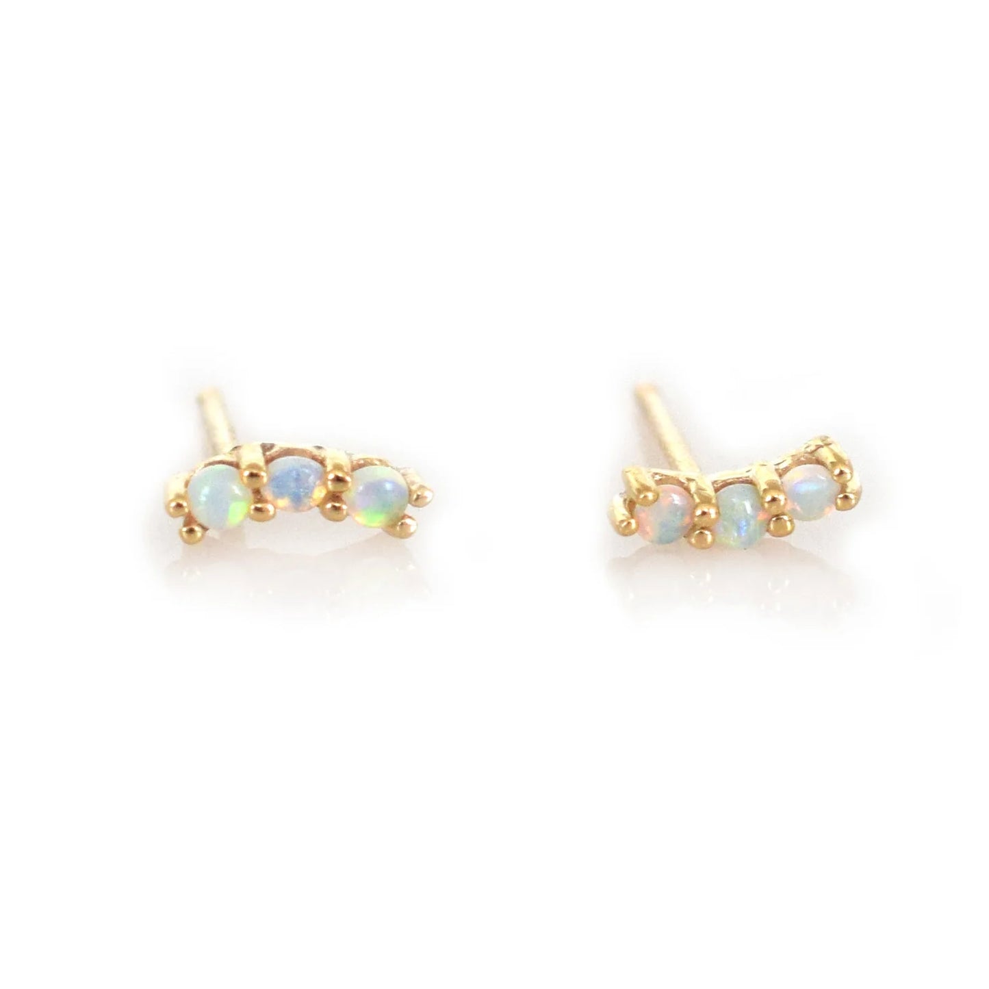 Ethiopian Trio Opals Solid 14kt Gold Stud Earrings