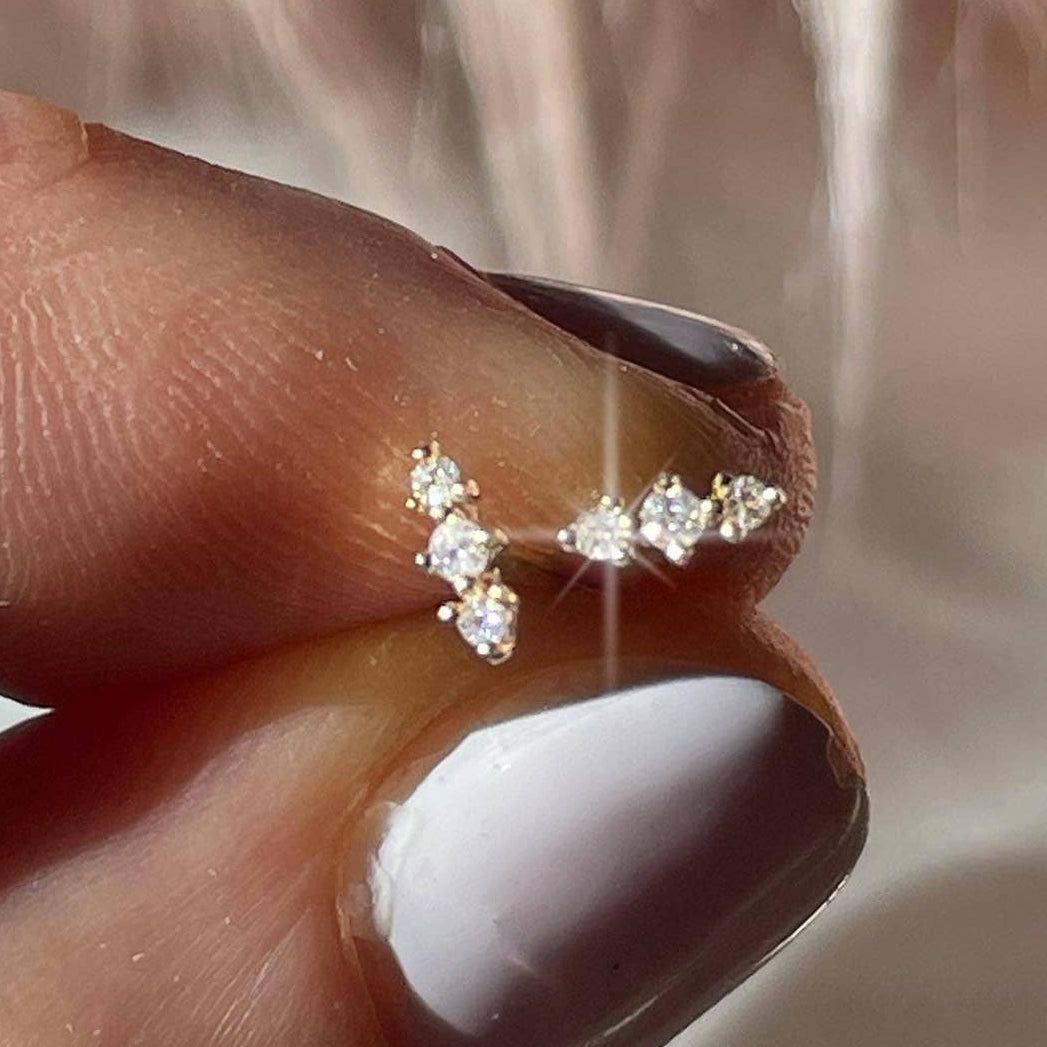 Diamond Trio 14kt Solid Gold Earrings