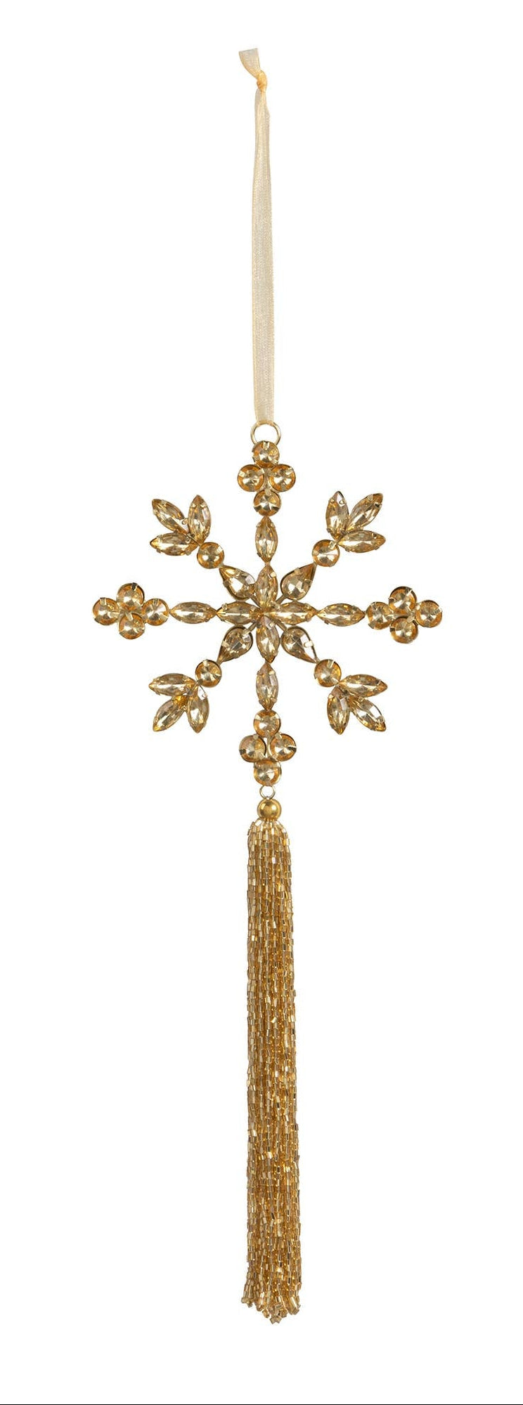 Gold Beaded Snowflake with Tassel Ornament