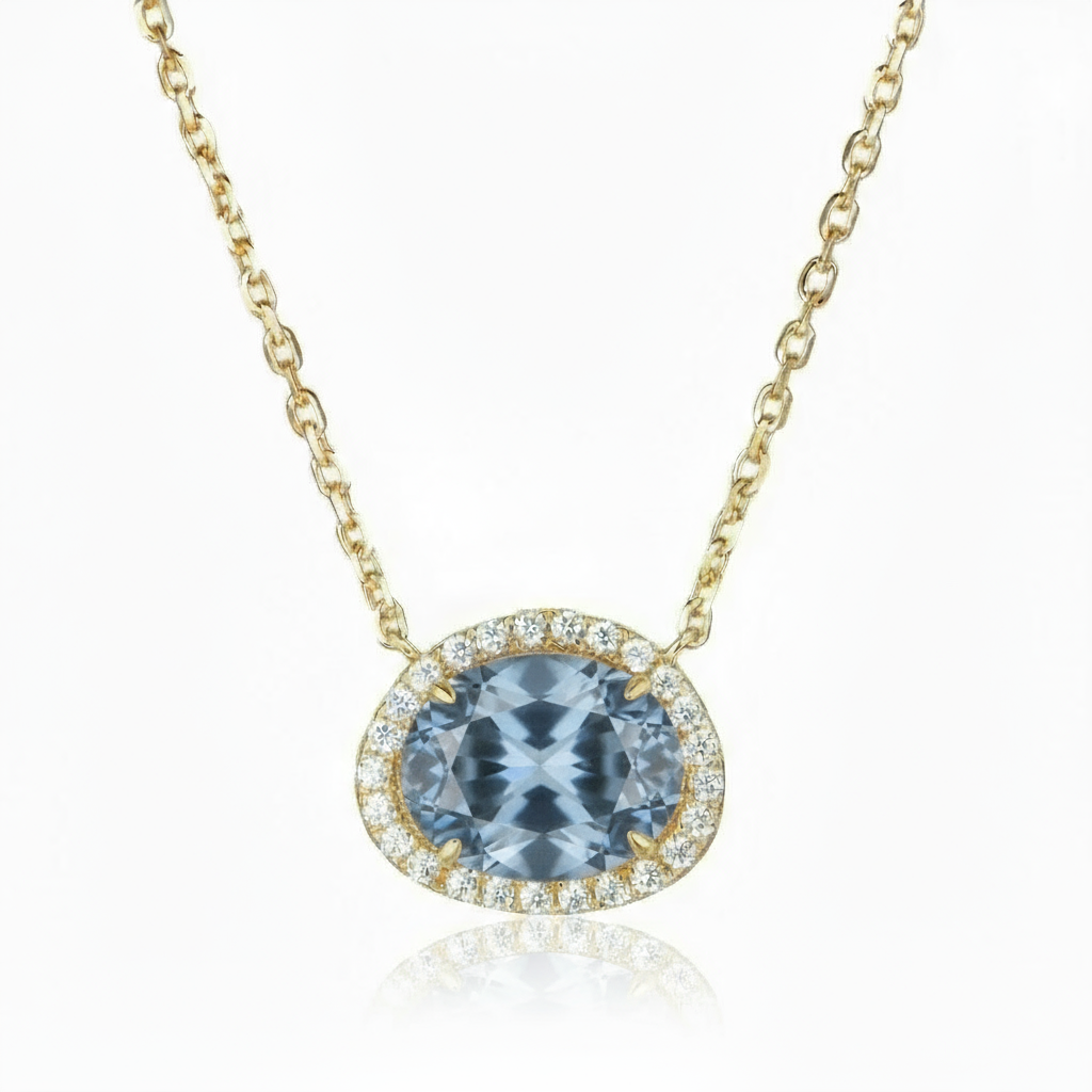 Stormy Blue-Gray Dichroic Glass 14kt Gold Vermeil Necklace