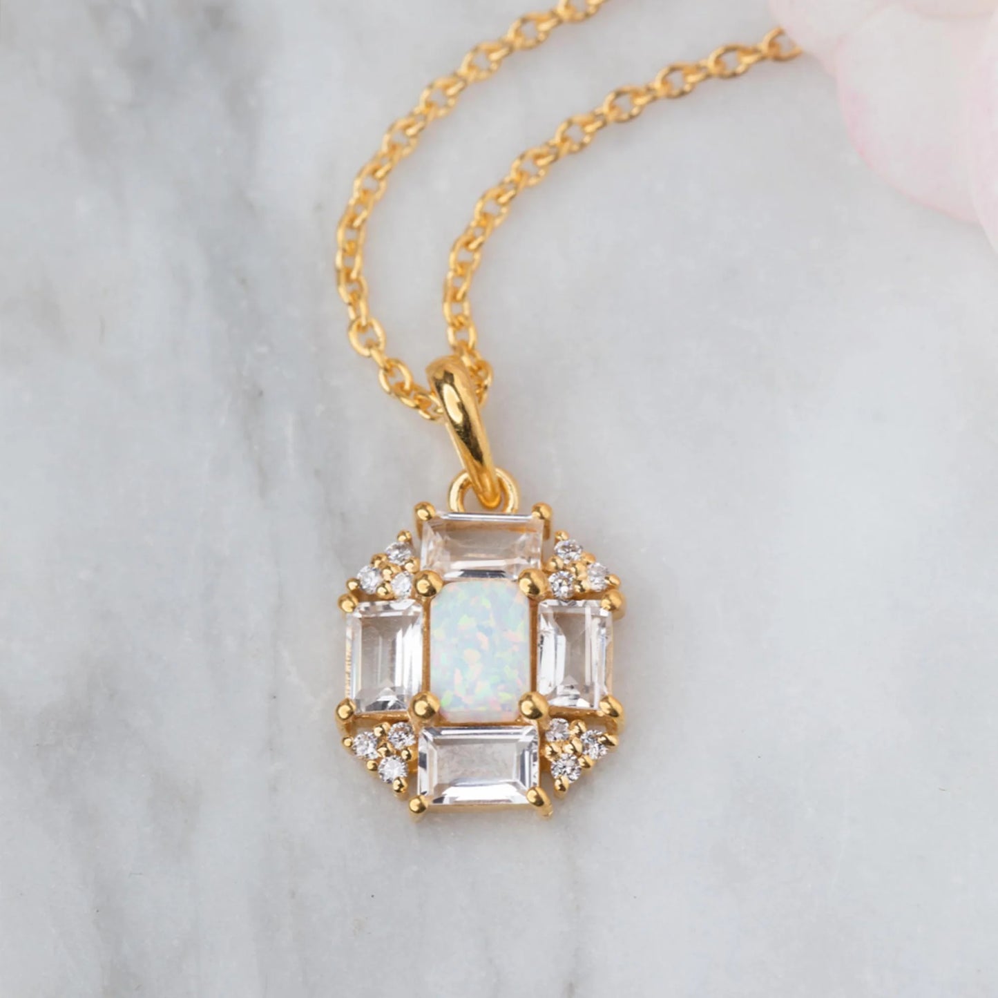 Opal & Topaz Baguette Necklace