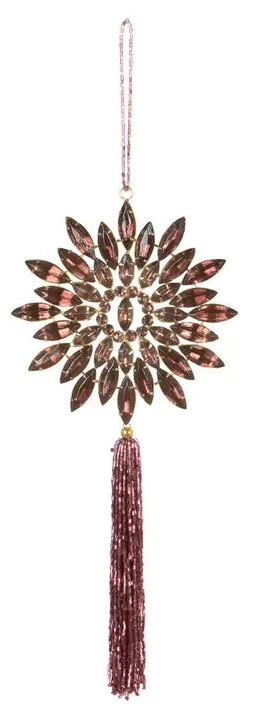 Ruby Gem Beaded Snowflake with Tassel Ornament II