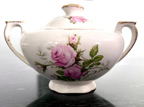 Sugar Bowl - Canonsburg Pink Rose China with 22KT Gold Trim Heirloom Set Circa 1950-1960s