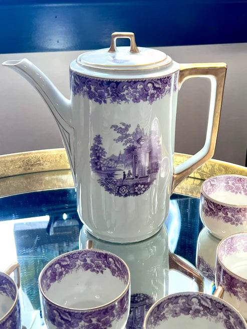 Teapot - Vintage Lavender & Gold Bavarian Tea Set Circa 1930s-1950s
