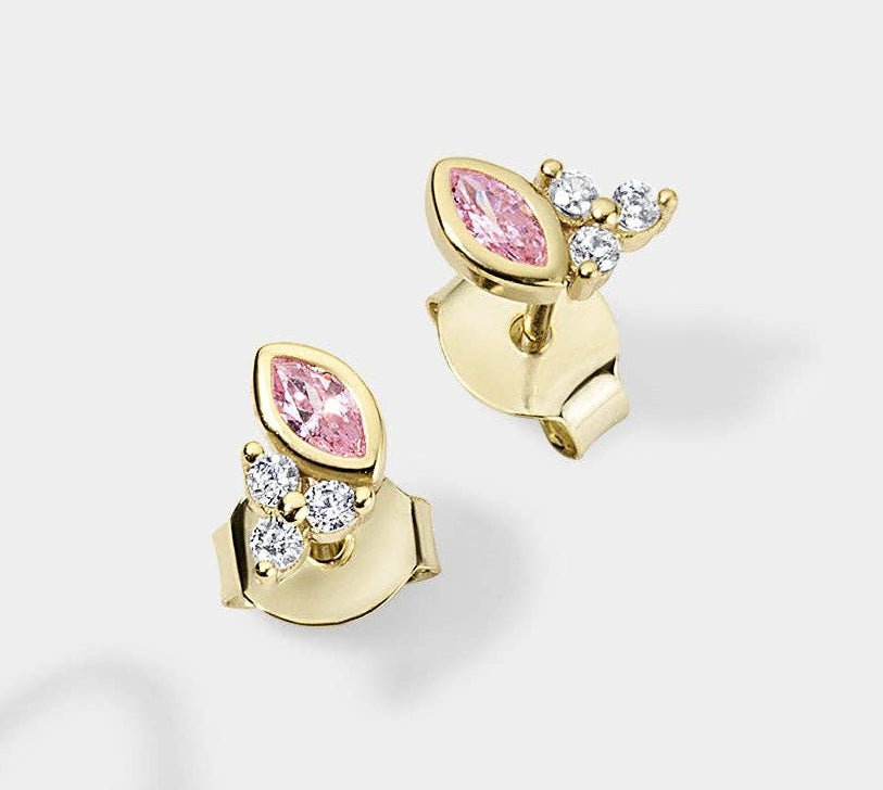 Simulated Pink Sapphire 14k Yellow Gold Vermeil Stud Earrings