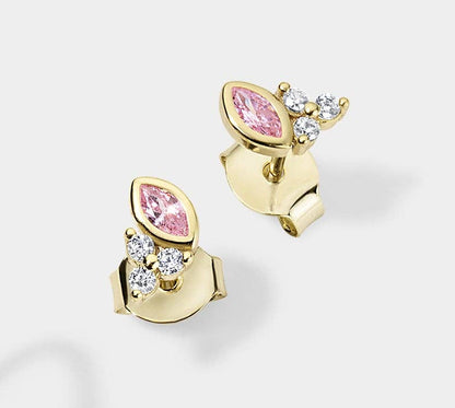 Simulated Pink Sapphire 14k Yellow Gold Vermeil Stud Earrings