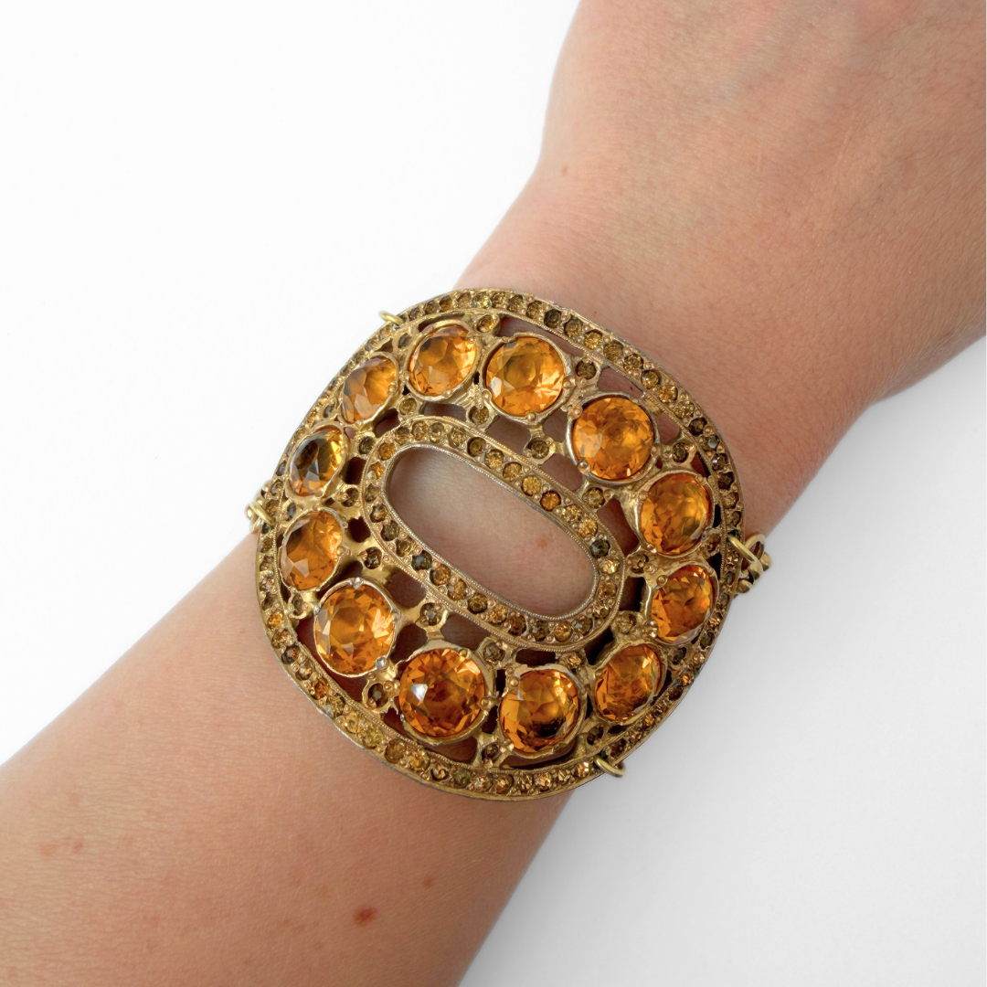 The Carmella - Refashioned Vintage Topaz Rhinestone Oval Shoe Buckle Bracelet
