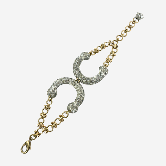 The Coco - Refashioned Antique Rhinestone Buckle Bracelet with Brass Chain