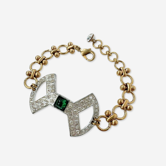 The Sugar Pie - Refashioned Vintage Green & Clear Rhinestone Bracelet