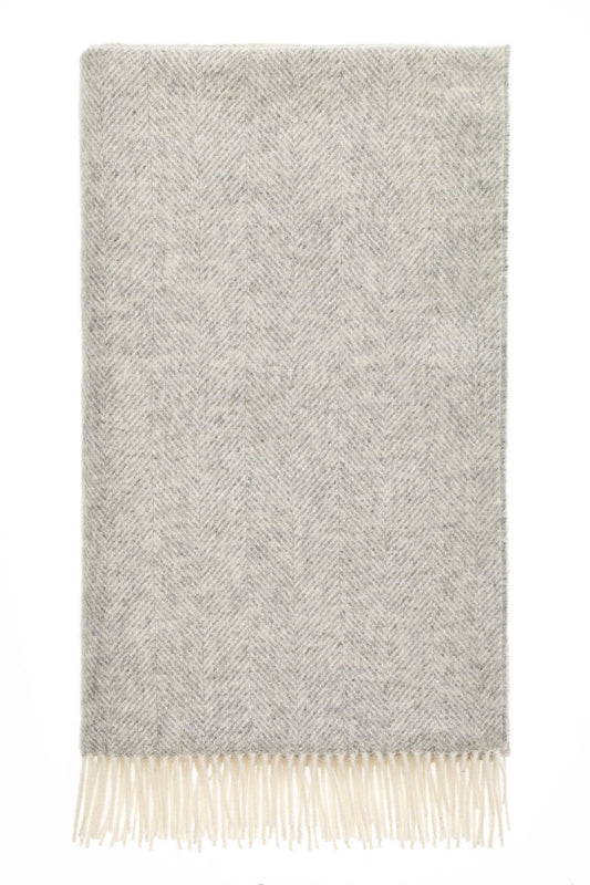 Silver Herringbone 100% British Wool Throw - Made in England