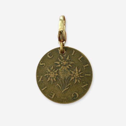 1961 Austrian Edelweiss Schilling Coin 14kt Gold Vermeil Paper Clip Necklace