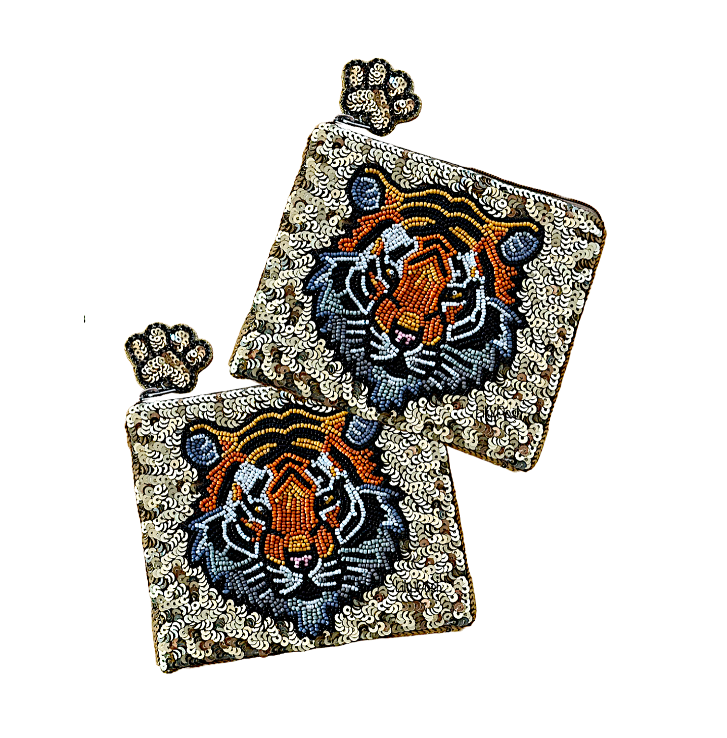 Tiger Gold Beaded & Sequined Coin Purse/Small Clutch