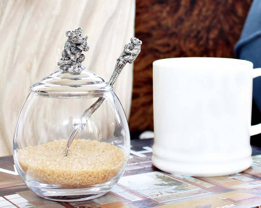Little Bear Honey Pot - Pewter & Glass
