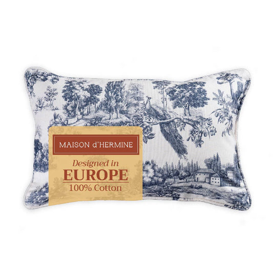 Blue Peacock Decorative Lumbar Throw Pillow With Feather Insert