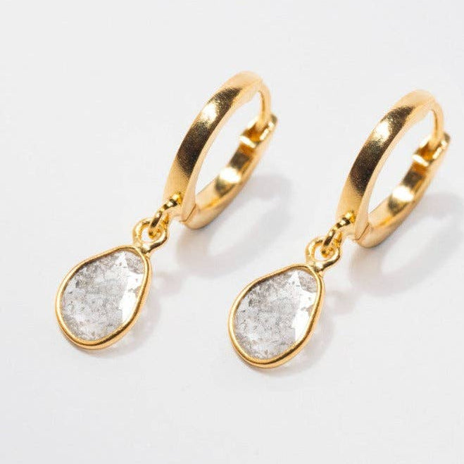 Natural Diamond Slice 18kt Gold Vermeil Teardrop Earrings