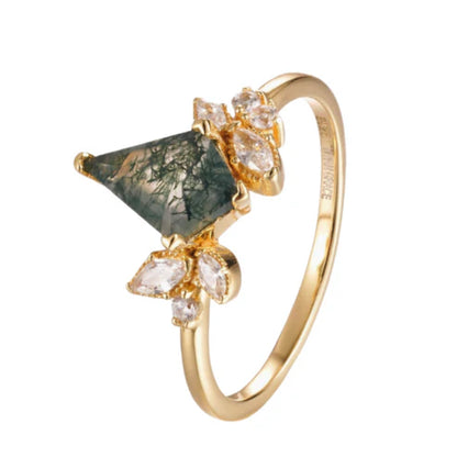 Moss Agate & White Topaz 14kt Gold Vermeil Ring - Size 8