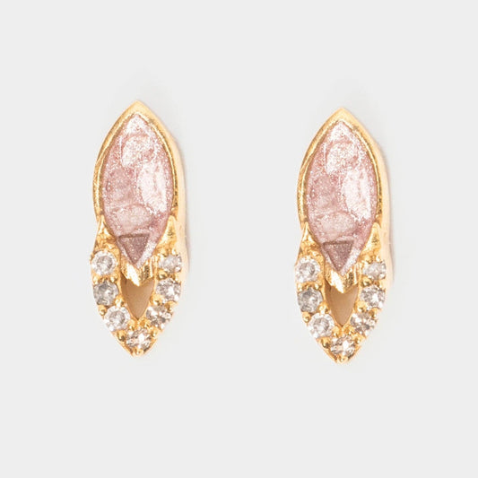 Natural Diamond Slices & Pavé Champagne Diamonds 18kt Gold Vermeil Oval Earrings