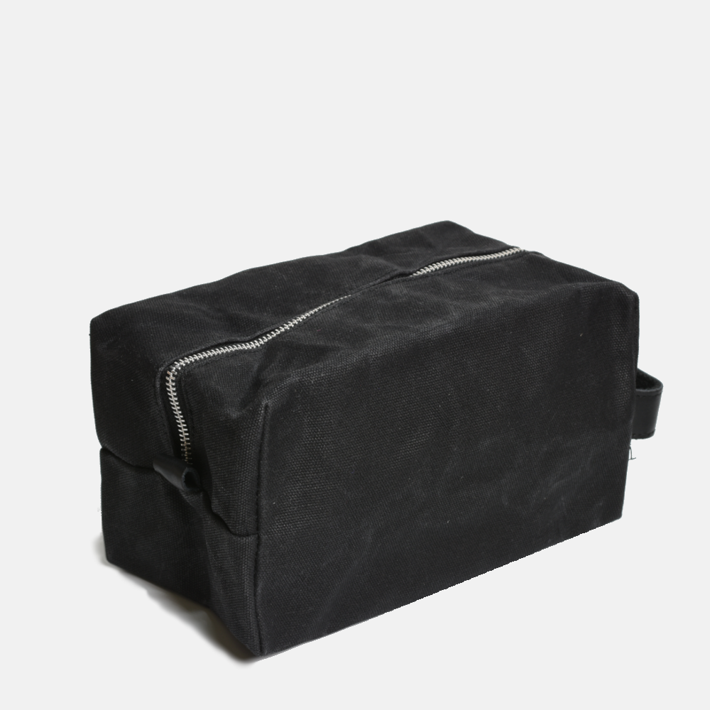True Black Waxed Cotton Toiletry Bag/Dopp Kit