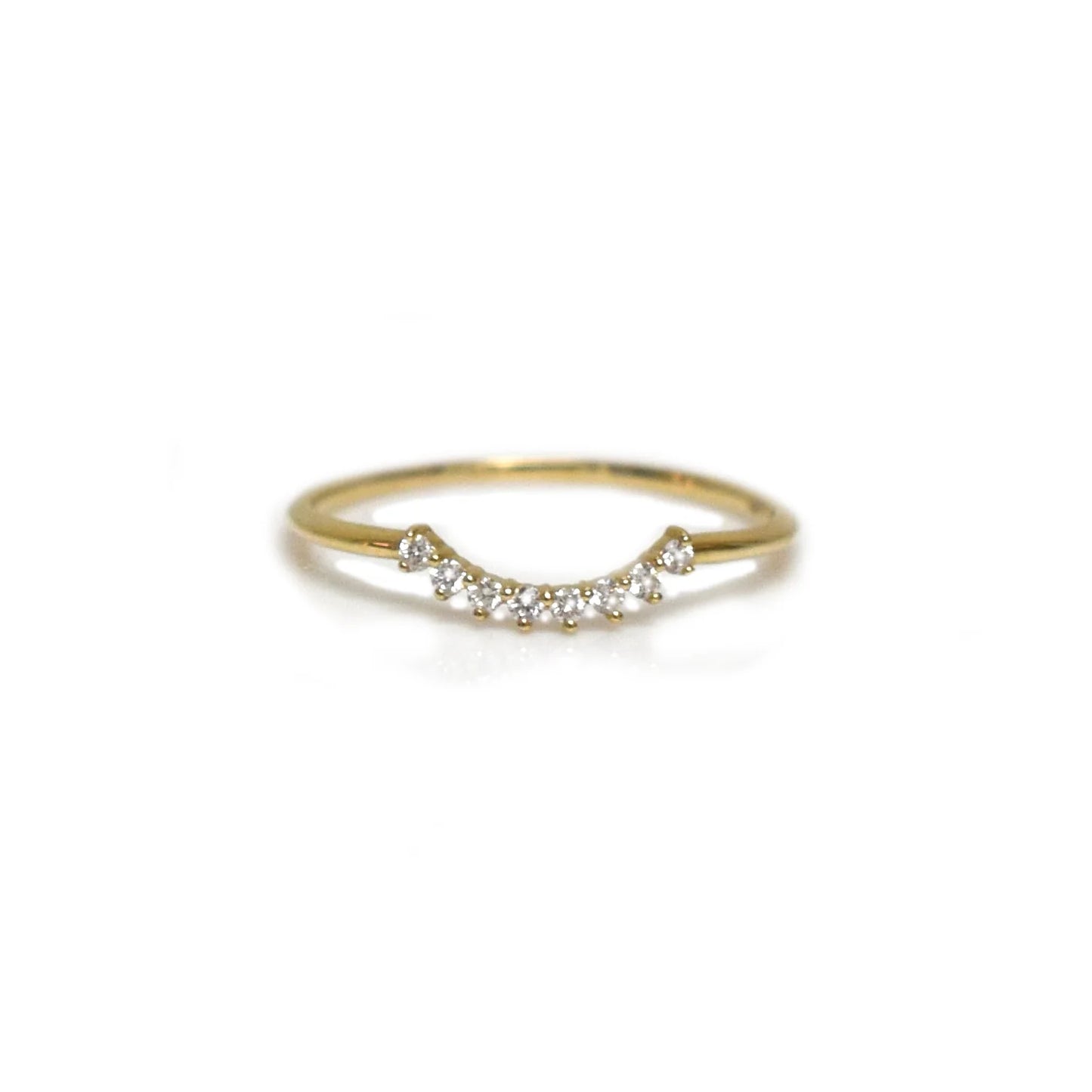 Eight Diamonds Arc in Solid 14kt Gold Ring- Size 6