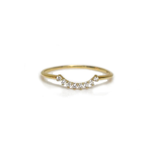 Eight Diamonds Arc in Solid 14kt Gold Ring- Size 6