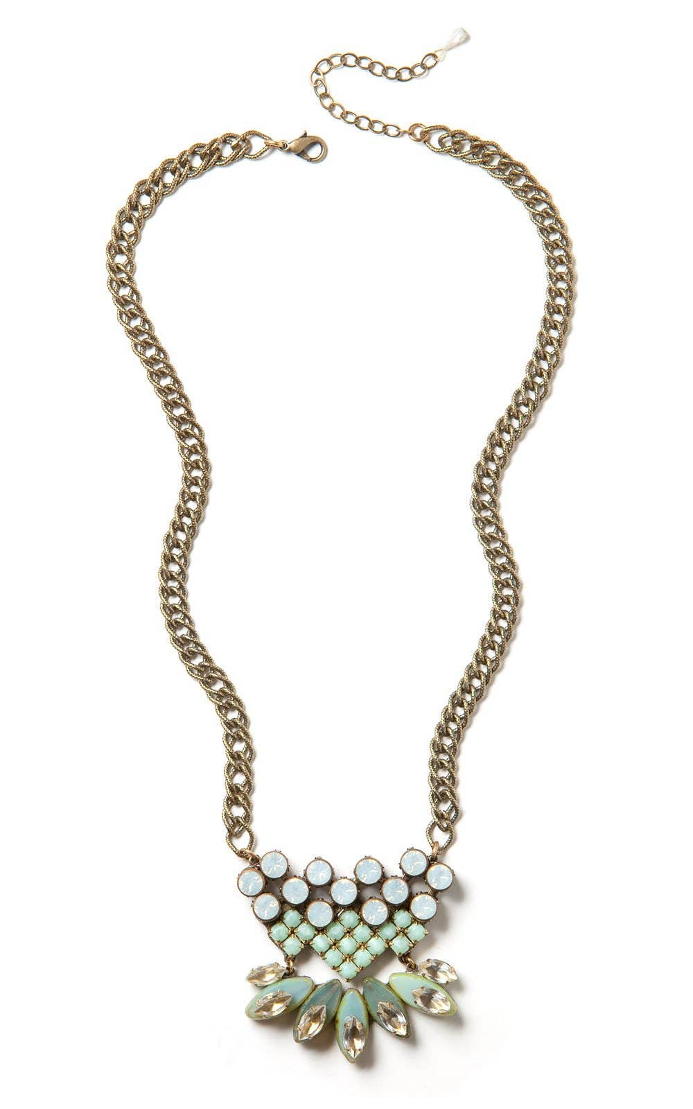 Champagne & Sky Blue Glass Cabochons & Antiqued Crystals Necklace