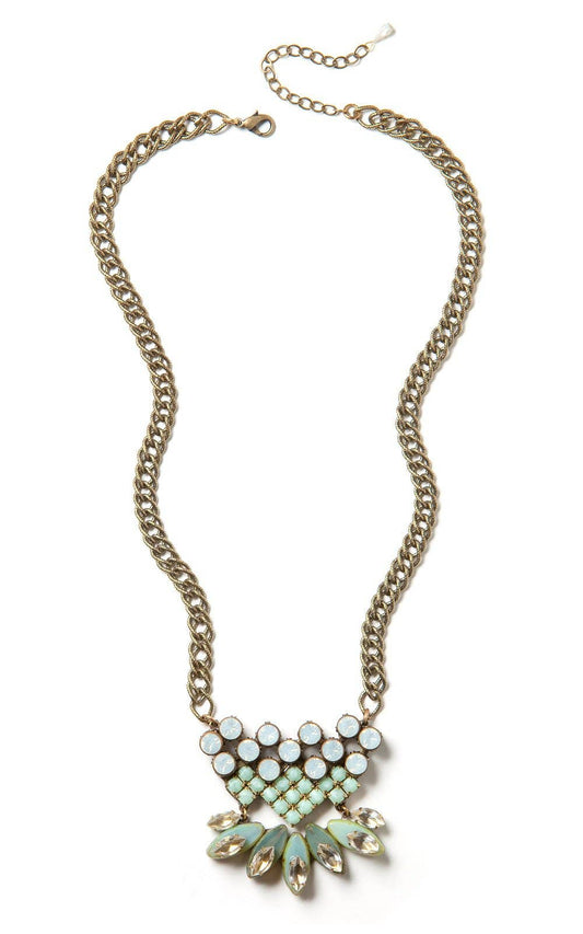Champagne & Sky Blue Glass Cabochons & Antiqued Crystals Necklace