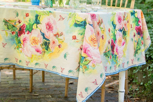 April Cornell 100% Cotton Peony Watercolor Floral Tablecloth - 53x90