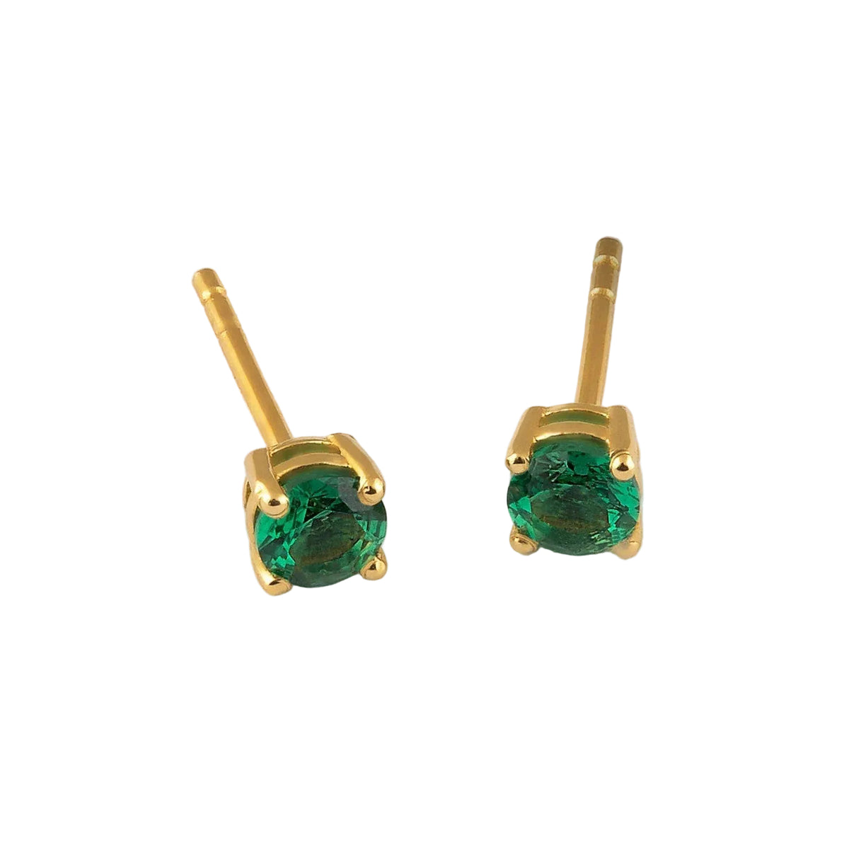 Natural Emerald 14k Gold Vermeil Stud Earrings