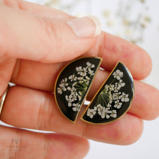 Queen Anne’s Lace Half Moon Earrings