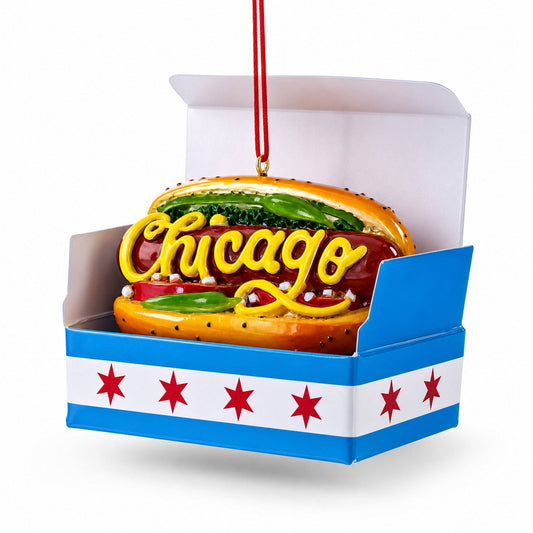 Chicago-Style Hot Dog Box Resin Christmas Ornament