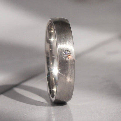 Platinum Plated Sterling Silver Moissanite Stone Ring - Size 6