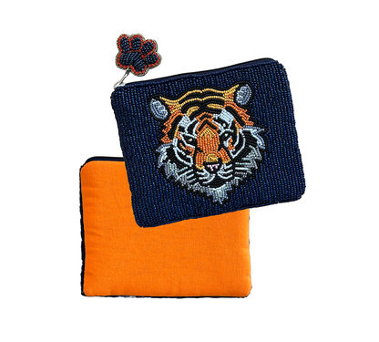 Tiger Blue Beaded Coin Purse/Small Clutch