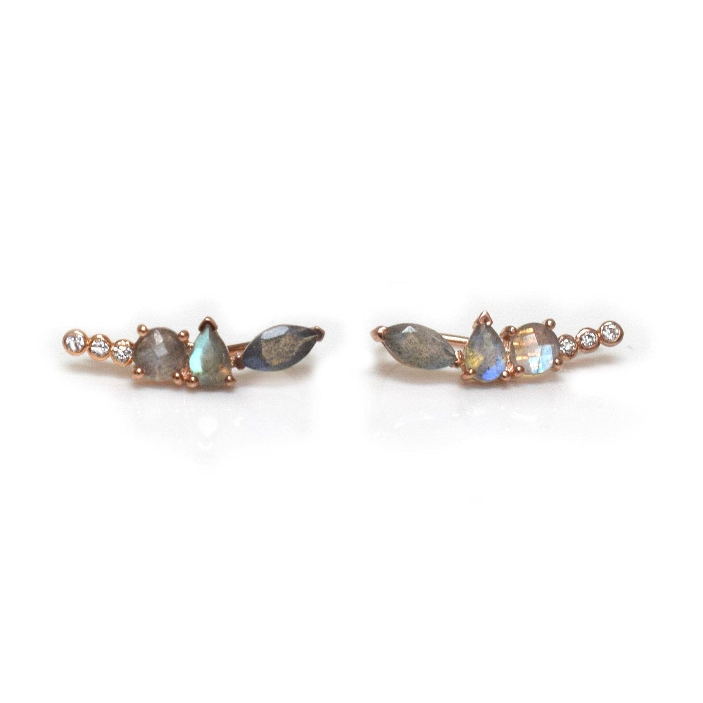 Labradorite & White Topaz 14kt Rose Gold Vermeil Climber Earrings