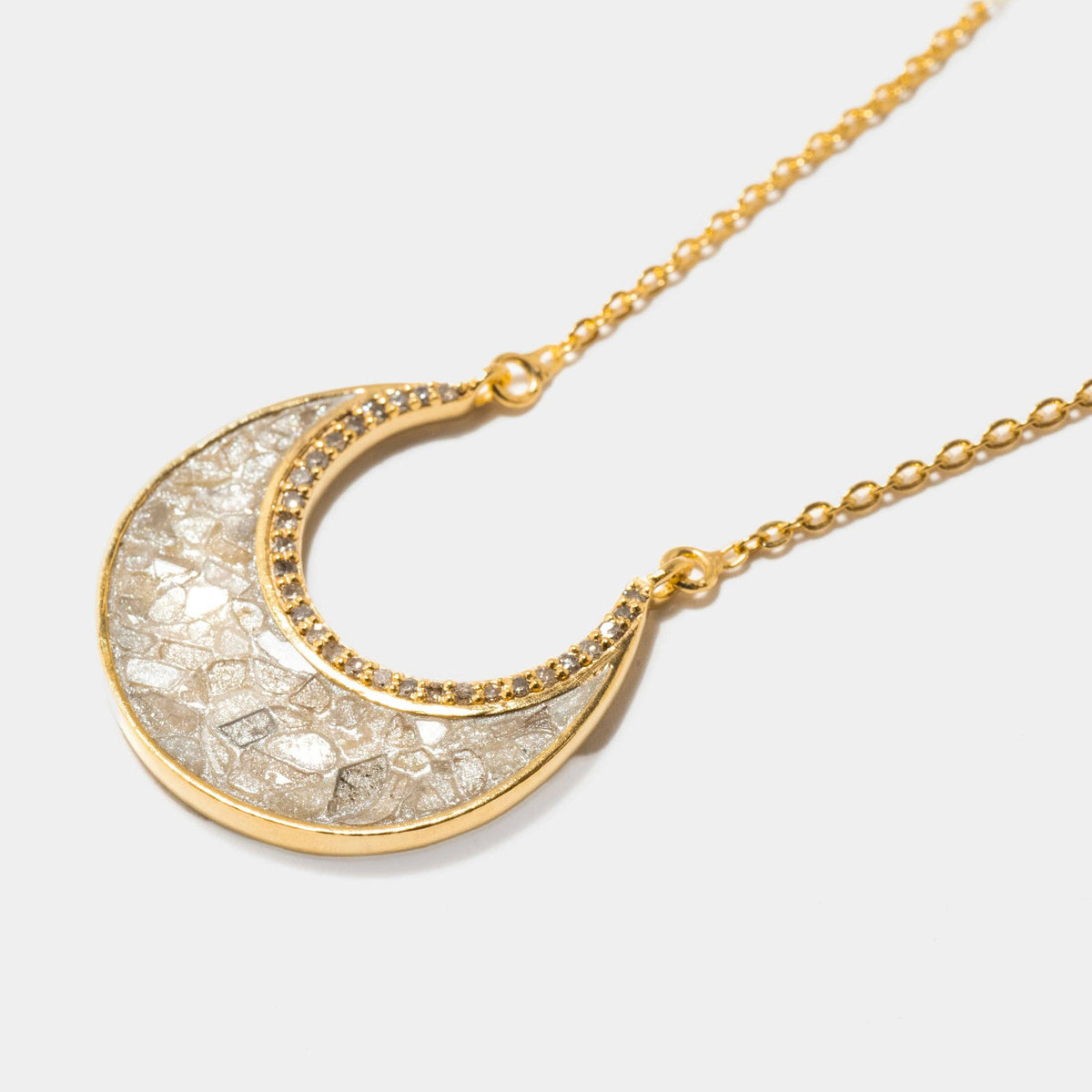 Natural Diamond Slices & Pavé Champagne Diamonds Crescent 18kt Gold Vermeil Necklace