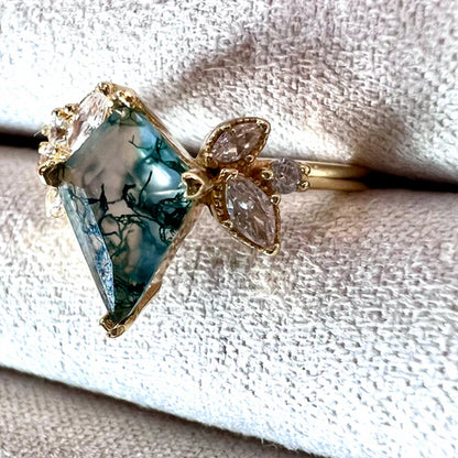 Moss Agate & White Topaz 14kt Gold Vermeil Ring - Size 8