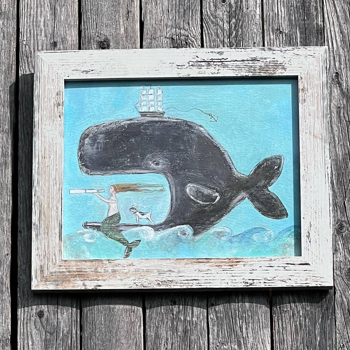 "Whale, Mermaid and Her Dog" Framed Giclée Print by Melinda Kirkpatrick