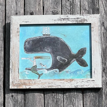 "Whale, Mermaid and Her Dog" Framed Giclée Print by Melinda Kirkpatrick