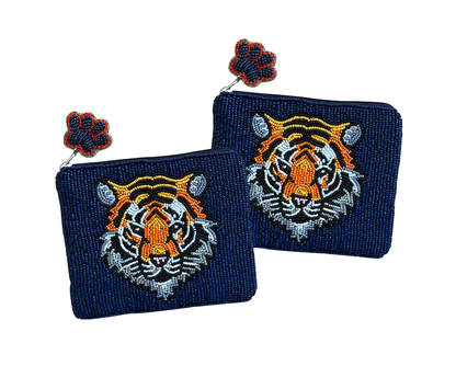 Tiger Blue Beaded Coin Purse/Small Clutch